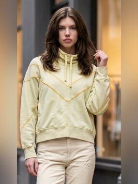 FP Movement by Free People Ivy League Pale Yellow Chevron Funnel Neck Pullover